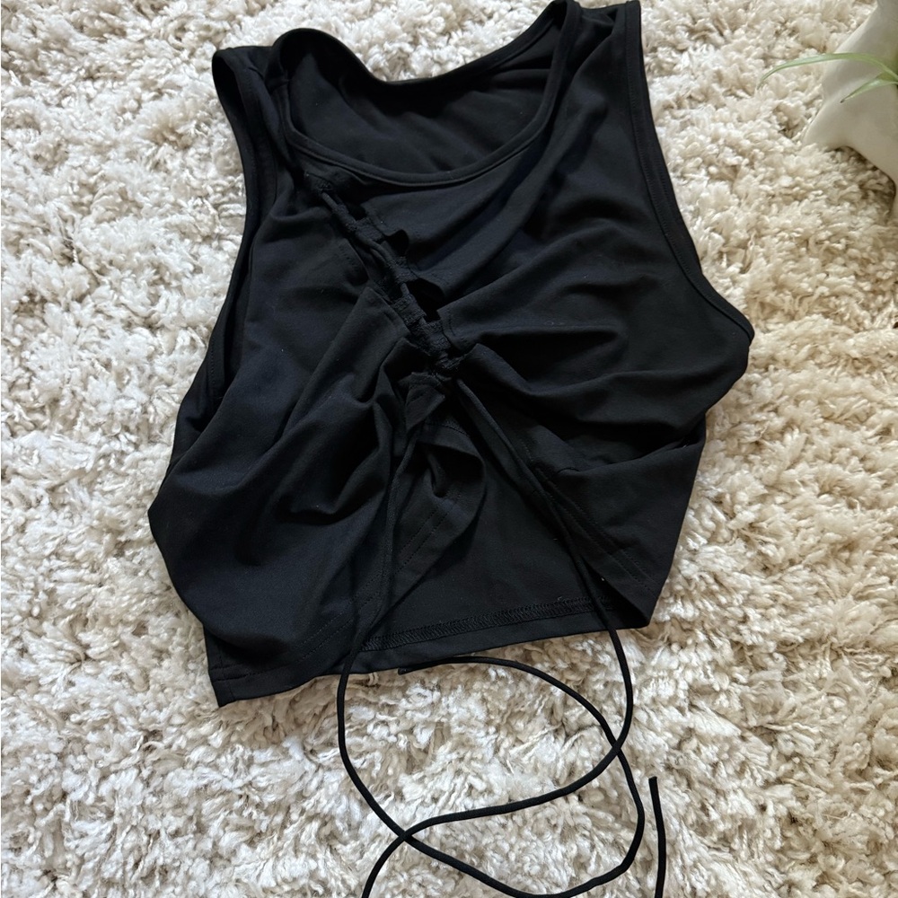 Chic Black clubbing tie around summer  Ruched Crop Top